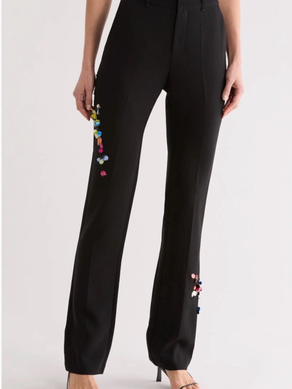 Cinq a Sept Paillette Vines Kerry Pants Black Embellished Boot cut Pants Sz 4